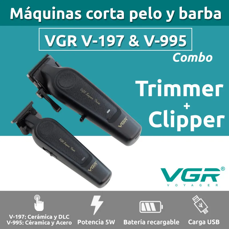 ماشین اصلاح موی سر و صورت شارژی وی جی ار مدل V-197 & 995 مجموعه 2 عددی - تصویر 3