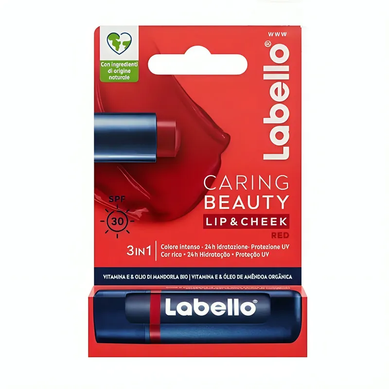 بالم لب لابلو مدل Caring Beauty 3-in-1 قرمز با عصاره شیباتر، ویتامینهای تقویتی، ضد حساسیت و محافظت SPF، مناسب پوست خشک، ترکخورده و حساس - تصویر 2