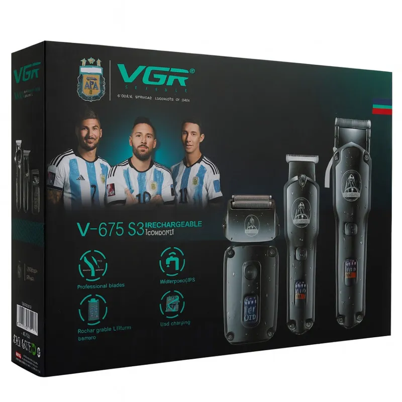 ست ماشین اصلاح موی صورت و بدن شارژی وی جی ار مدل V-675 S3 مجموعه سه عددی - تصویر 2