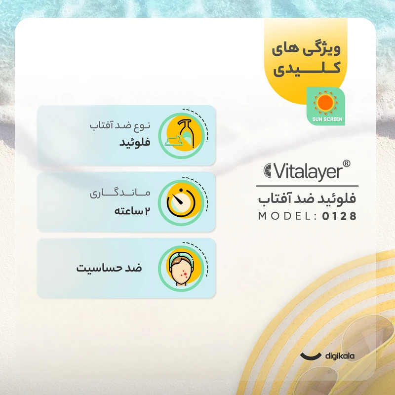 فلوئید ضد آفتاب بیرنگ ویتالیر، spf 50، مدل 0128، مناسب پوست های حساس با حجم 50 میلیلیتر، ضد حساسیت، محافظتکننده در برابر اشعههای UVA و UVB، دارای فرمولاسیون دی اکسید تیتانیوم و - نمای 2