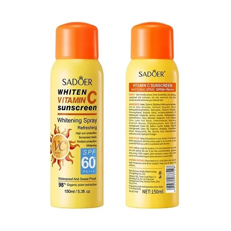 اسپری ضد آفتاب بدون رنگ صورت و بدن سادور spf60 مدل ویتامین سی محافظ UVA،UVB مناسب برای انواع پوست حجم 150 میلی لیتر - تصویر 2