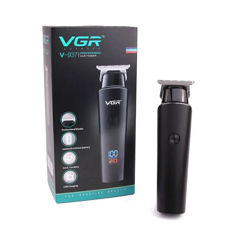ماشین اصلاح صورت و سر وی جی آر V-937 با تیغه استیل ضد زنگ، باتری 2000 میلی‌آمپر قابل شارژ، قابلیت اصلاح صفر و خط زن، نمایشگر میزان شارژ و طراحی ارگونومیک - تصویر 2