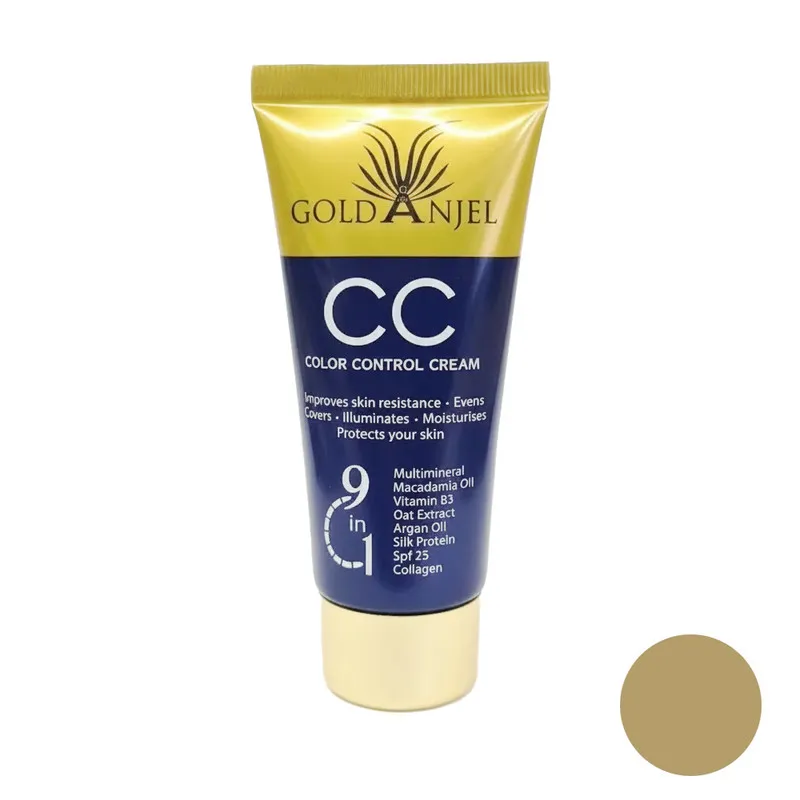 کرم پودر CC مایع SPF 25 گلد آنجل مدل Color Control شماره 03 مناسب برای انواع پوست حجم 60 میلیلیتر