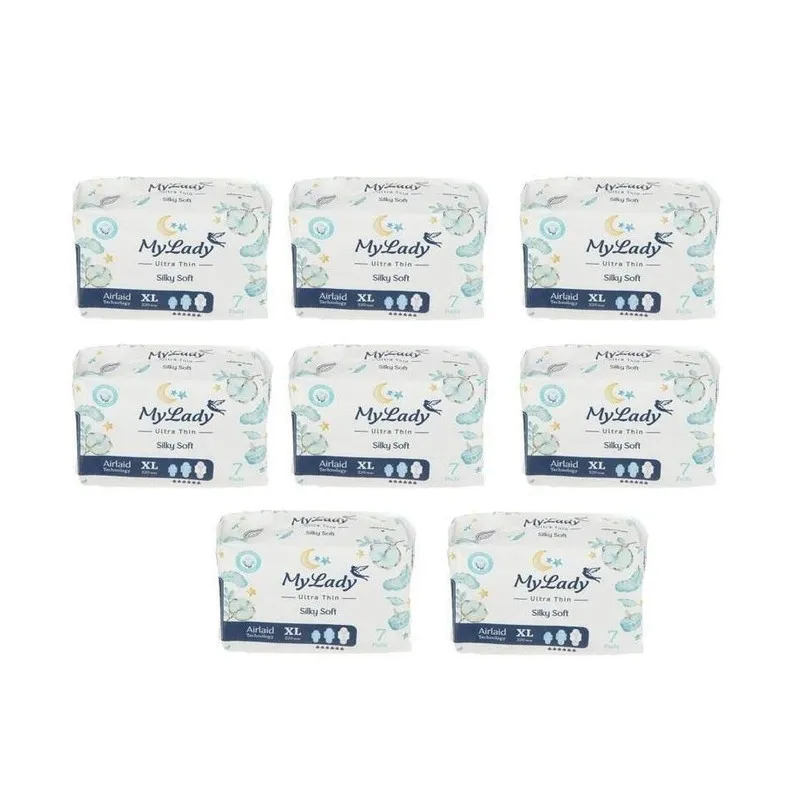 نوار بهداشتی بالدار خیلی نازک شب مای لیدی مدل silky soft سایز خیلی بزرگ هشت بسته 7 عددی