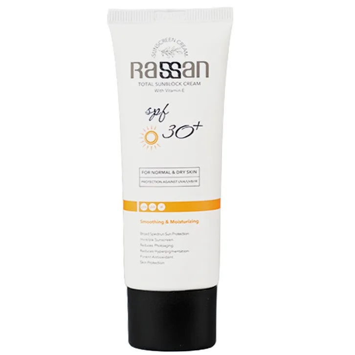 کرم ضد آفتاب بی‌رنگ صورت راسن SPF 30 محافظ در برابر UV مناسب برای پوست معمولی حجم 40 میلی‌لیتر