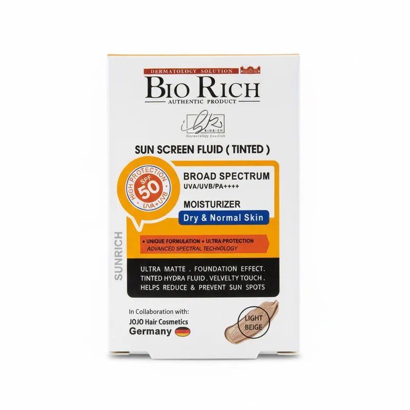 فلوئید ضد آفتاب رنگی صورت بایوریچ SPF 50 مدل BROAD SPECTRUM محافظ UVA ،UVB و PA+++ مناسب برای پوست‌ خشک و معمولی حجم 50 میلی‌لیتر - تصویر 2