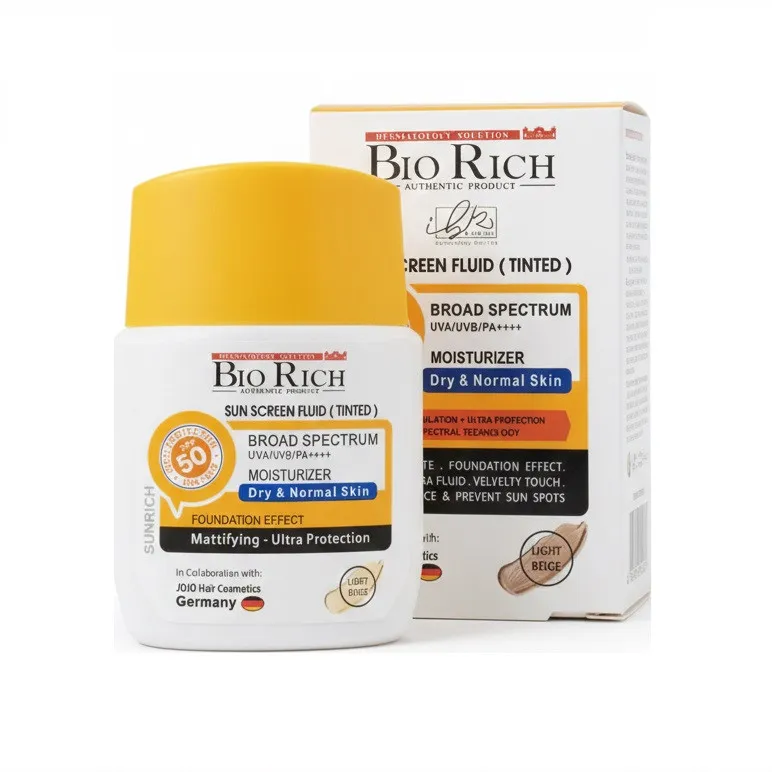 فلوئید ضد آفتاب رنگی صورت بایوریچ SPF 50 مدل BROAD SPECTRUM محافظ UVA ،UVB و PA+++ مناسب برای پوست‌ خشک و معمولی حجم 50 میلی‌لیتر - تصویر 3