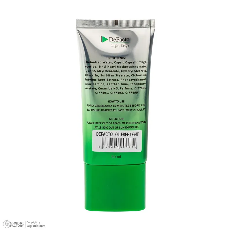 کرم ضد آفتاب رنگی صورت دیفکتو SPF 50 مدل LB ‌محافظ در برابر اشعه UVA،UVB مناسب برای پوست‌ چرب حجم 50 میلی‌لیتر - تصویر 2