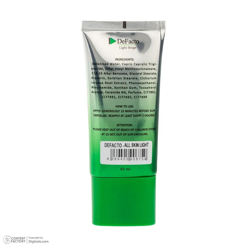 کرم ضد آفتاب رنگی صورت دیفکتو SPF 50 مدل LB محافظ در برابر اشعه UVA،UVB مناسب برای انواع پوست حجم 50 میلیلیتر - تصویر 4