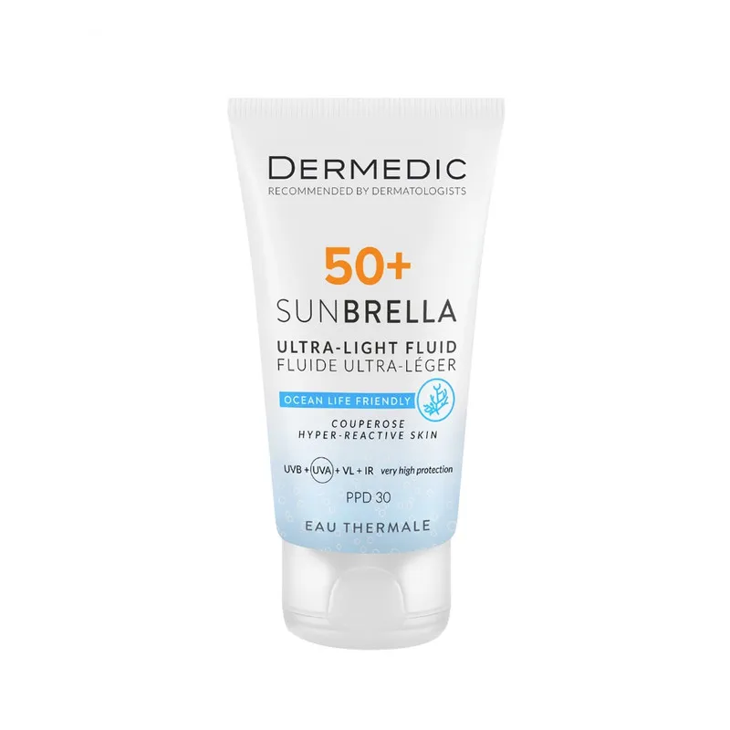 کرم ضد آفتاب بدون رنگ صورت درمدیک SPF 50 مدل DD ‌محافظ در برابر اشعه UVB و UVA مناسب پوست های حساس حجم ۴۰ میلی لیتر