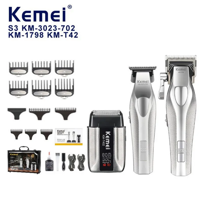 ماشین اصلاح موی سر و صورت شارژی کیمی مدل S3 km-3023-702 km-1798 km-T402 مجموعه 3 عددی - تصویر 4