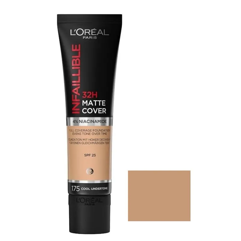 کرم پودر مایع Spf 25 لورآل مدل Matte Cover 32H شماره 175 مناسب برای انواع پوست حجم 30 میلی‌ لیتر - تصویر 2