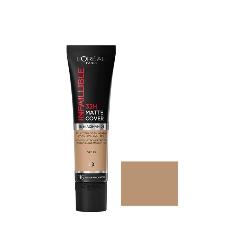 کرم پودر مایع Spf 25 لورآل مدل Matte Cover 32H شماره 115 مناسب برای انواع پوست حجم 30 میلی‌ لیتر - تصویر 2