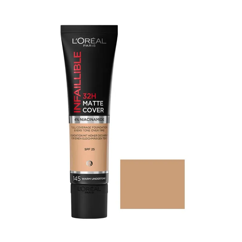 کرم پودر مایع Spf 25 لورآل مدل Matte Cover 32H شماره 145 مناسب برای انواع پوست حجم 30 میلی لیتر - تصویر 2