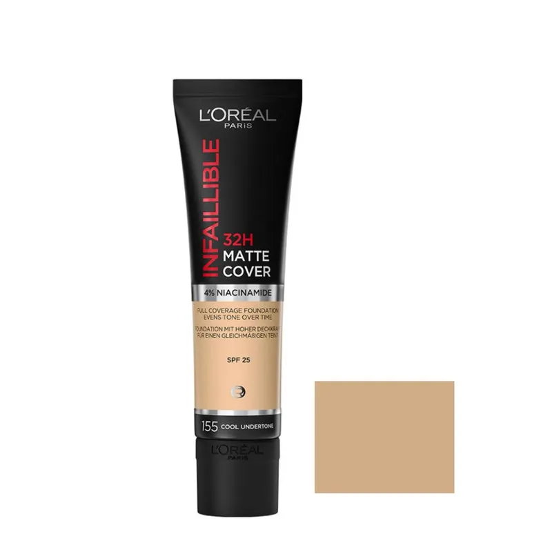 کرم پودر مایع Spf 25 لورآل مدل Matte Cover 32H شماره 155 مناسب برای انواع پوست حجم 30 میلی لیتر - تصویر 2