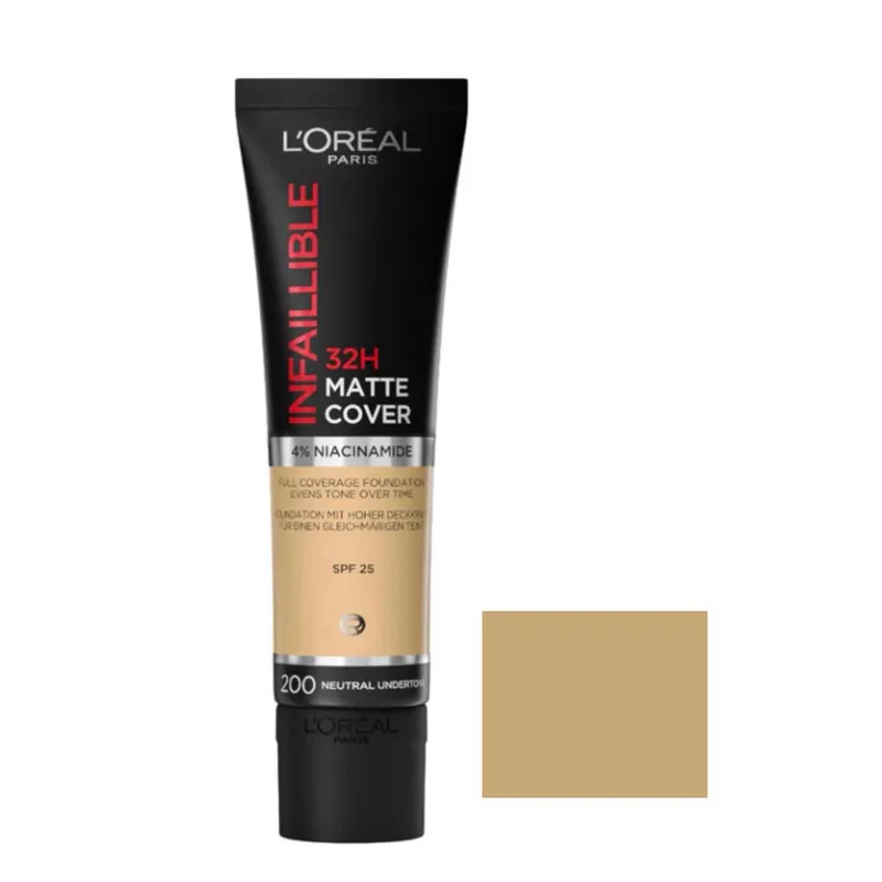 کرم پودر مایع Spf 25 لورآل مدل Matte Cover 32H شماره 200 مناسب برای انواع پوست حجم 30 میلی لیتر - تصویر 2