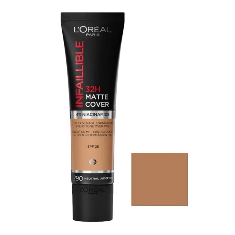 کرم پودر مایع Spf 25 لورآل مدل Matte Cover 32H شماره 290 مناسب برای انواع پوست حجم 30 میلی‌ لیتر - تصویر 2