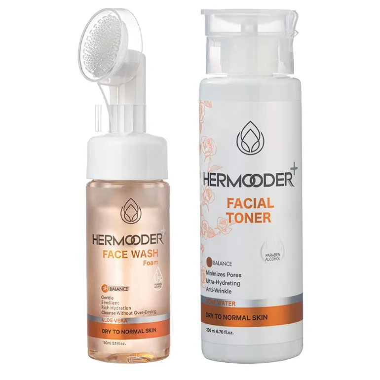 تونر صورت هرمودر مدل Rose Water مناسب برای پوست خشک تا نرمال حجم 200 میلی لیتر به همراه فوم شستشو مدل Aloe Vera مناسب برای پوست خشک تا نرمال حجم 150 میلی لیتر - تصویر 2