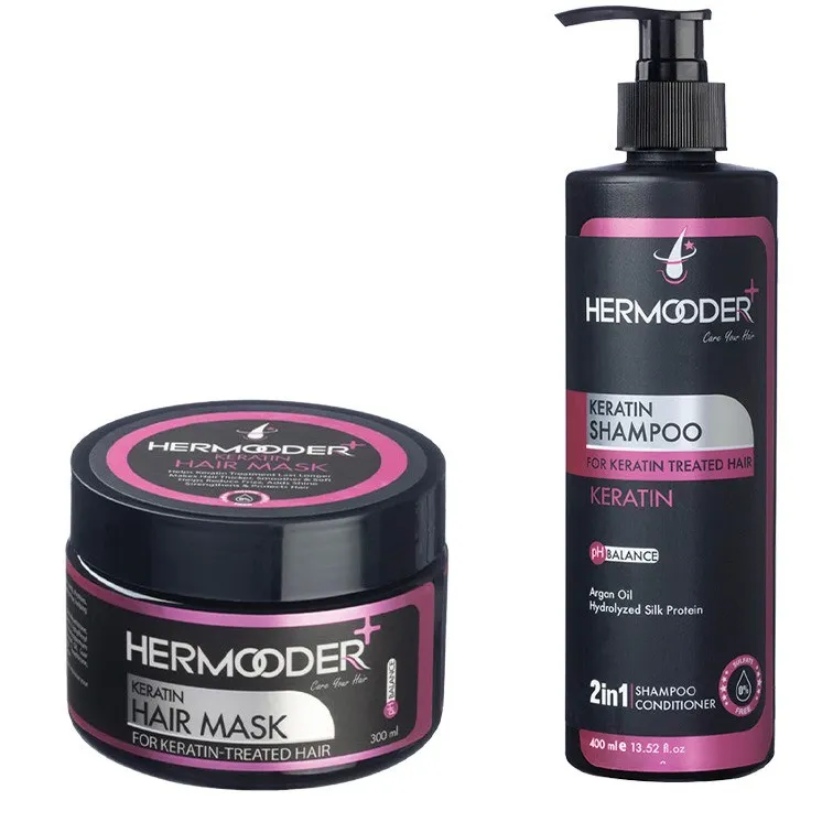 شامپو مو هرمودر مدل Keratin مناسب برای مو کراتین شده حجم 400 میلی لیتر به همراه ماسک مو هرمودر مدل Keratin مناسب برای مو کراتین شده حجم 300 میلی لیتر - تصویر 2