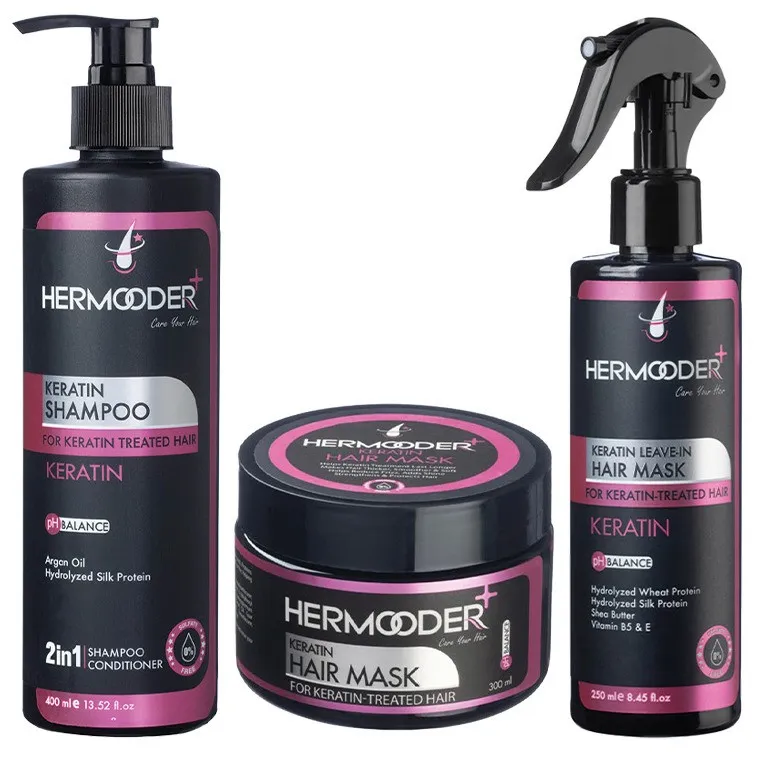 شامپو مو هرمودر مدل Keratin مناسب برای مو کراتین شده حجم 400 میلی لیتر به همراه ماسک مو هرمودر مدل Keratin حجم 300 میلی لیتر و ماسک مو هرمودر مدل Keratin حجم 250 میلی لیتر - تصویر 2