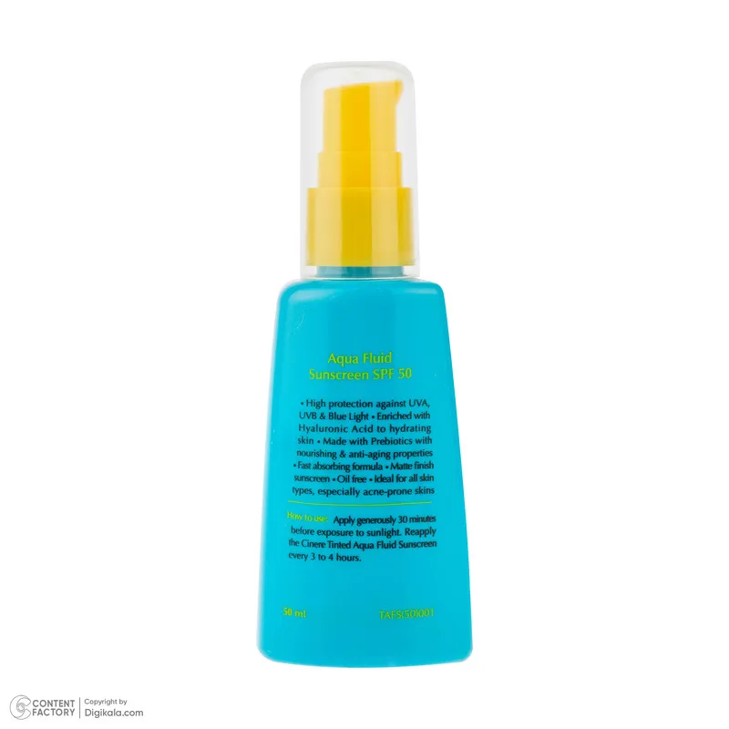 فلوئید ضد آفتاب رنگی بژ روشن صورت سینره SPF 50 مدل AQUA محافظ UVA ،UVB و ++++PA مناسب برای انواع پوست حجم 50 میلیلیتر - تصویر 5