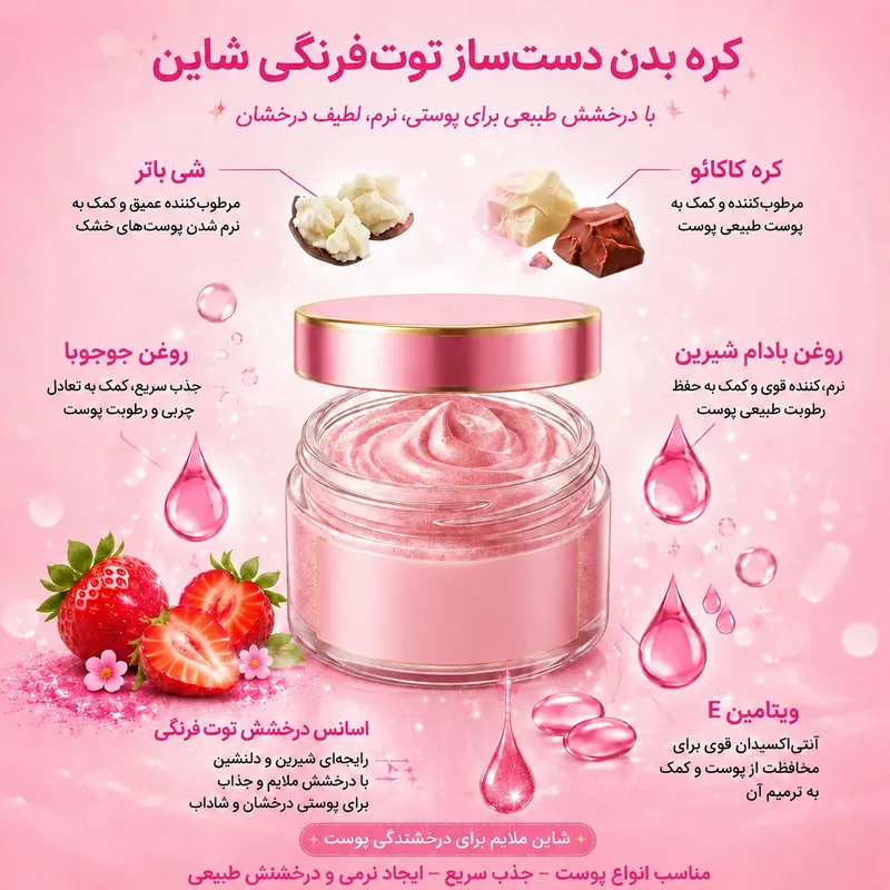 کره بدن شی باتر مدل توت فرنگی شاین کد 01 حجم 120 میلیلیتر - تصویر 3