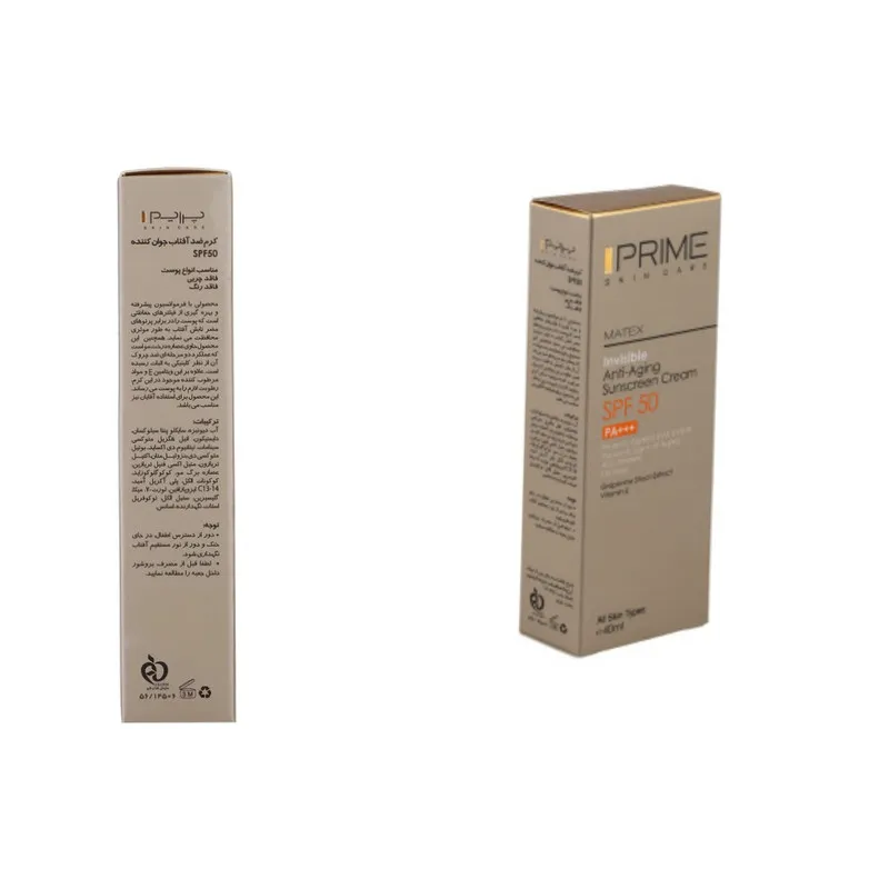 کرم ضد آفتاب بدون رنگ پرایم SPF 50 مدل aging ‌محافظ UVA ،UVB و PA+++ مناسب برای انواع پوست‌ حجم 40 میلی لیتر بسته دو عددی - تصویر 3