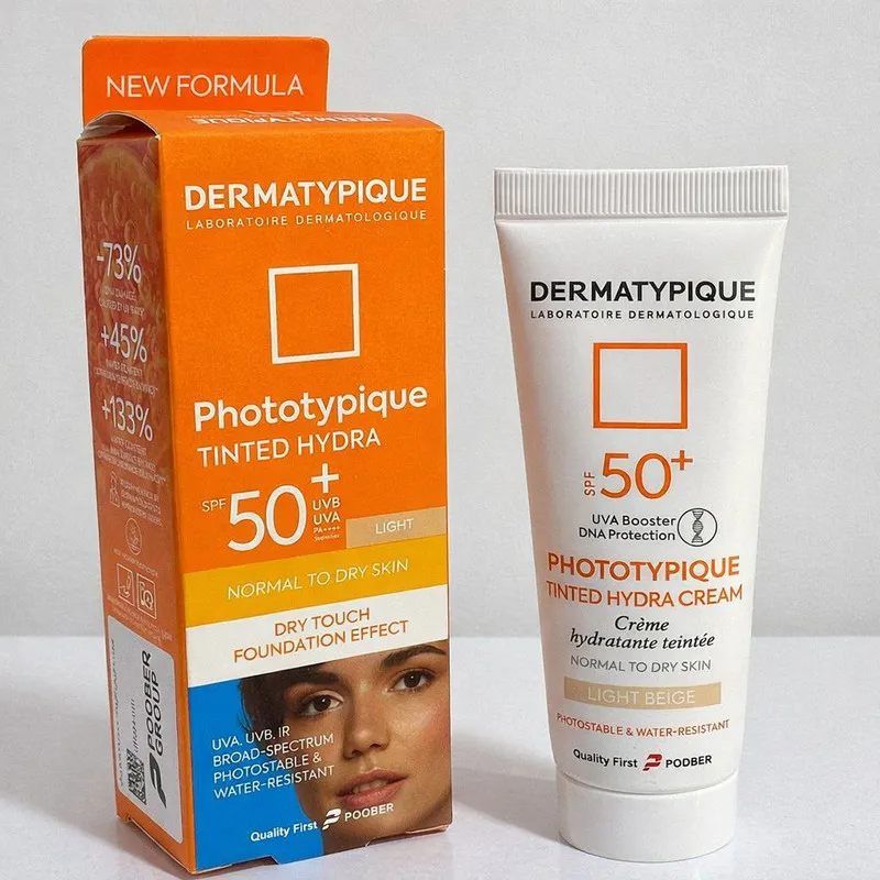 کرم ضد آفتاب رنگی(روشن) صورت درماتیپیک SPF 50 مدل تینتد هیدرا، محافظ در برابرUVA,UVB,IR,مناسب برای پوست خشک حجم ۵۰ میلیلیتر - تصویر 2