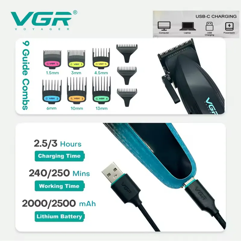 ماشین اصلاح موی سر و صورت شارژی وی جی ار مدل V-889 s2 مجموعه 2 عددی - تصویر 3