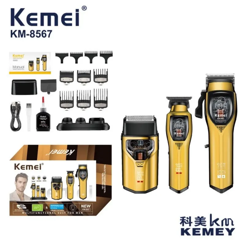 ماشین اصلاح موی سر و صورت شارژی کیمی مدل km-8567 مجموعه 3 عددی - تصویر 3
