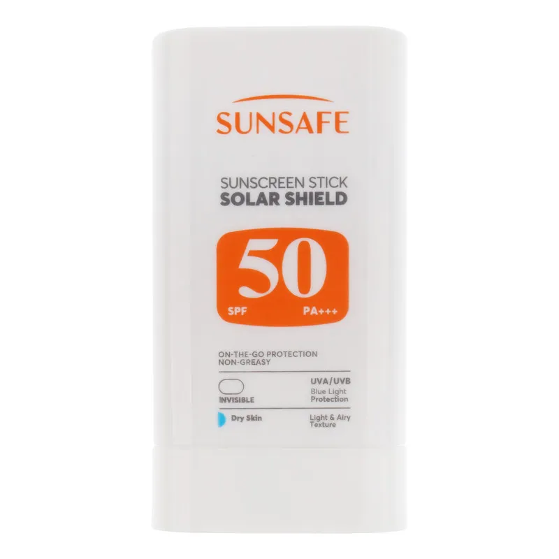 استیک ضد آفتاب بی‌رنگ صورت و بدن سان سیف SPF 50 مدل Solar Shield ‌محافظ در برابر اشعه UVA و UVB مناسب برای پوست خشک حجم 19 میلی‌لیتر