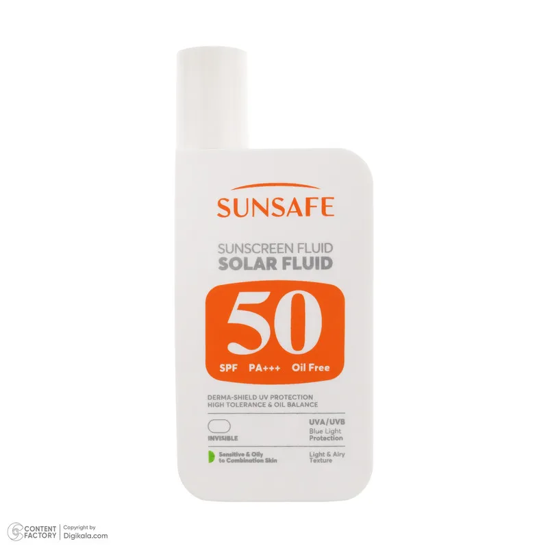فلوئید ضد آفتاب بیرنگ صورت و بدن سان سیف SPF 50 مدل Solar محافظ در برابر اشعه UVA و UVB مناسب برای پوست حساس و چرب حجم 50 میلیلیتر - تصویر 3
