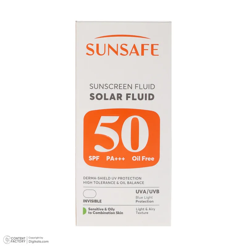 فلوئید ضد آفتاب بیرنگ صورت و بدن سان سیف SPF 50 مدل Solar محافظ در برابر اشعه UVA و UVB مناسب برای پوست حساس و چرب حجم 50 میلیلیتر - تصویر 5