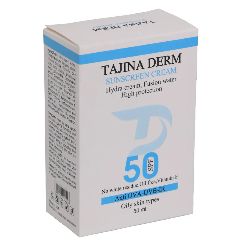 کرم ضد آفتاب بیرنگ تاجینادرم SPF 50 مدل oily محافظ UVA/UVB مناسب برای پوست های چرب حجم 50 میلیلیتر - تصویر 3