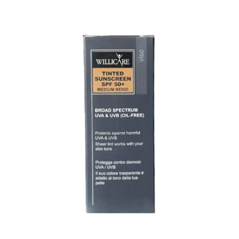 کرم ضد آفتاب رنگی صورت ویلی کر SPF 50 مدل tinted محافظ در برابر اشعه UVA و UVB مناسب برای انواع پوست حجم 40 میلیلیتر
