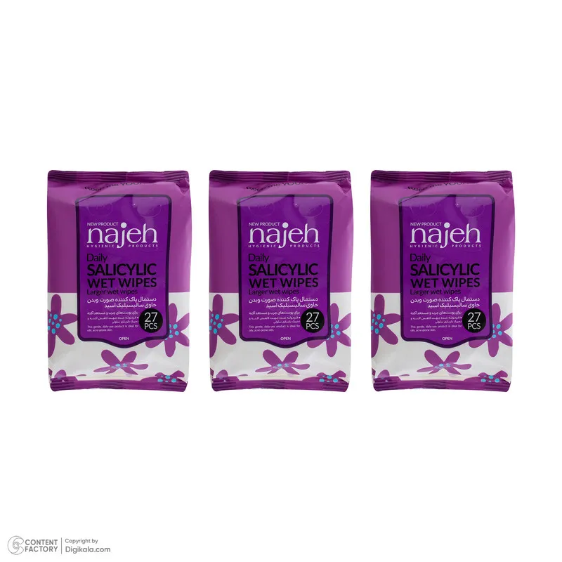 دستمال مرطوب ناژه مدل Salicylic سه بسته 27 عددی - تصویر 3