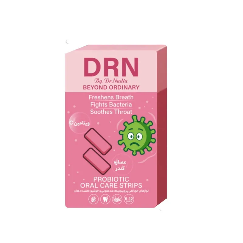 نوار پروبیوتیک خوراکی ضدعفونی و خوشبوکننده دهان دی آر ان مدل توت فرنگی بسته 12 عددی - تصویر 2