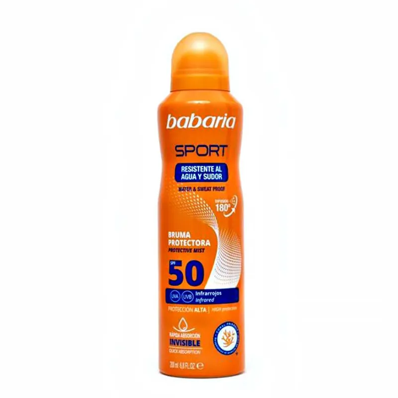 اسپری ضد آفتاب بی‌رنگ بدن، دست باباریا SPF 50 مدل Sport ‌مناسب برای انواع پوست حجم 200 میلی‌لیتر - تصویر 2