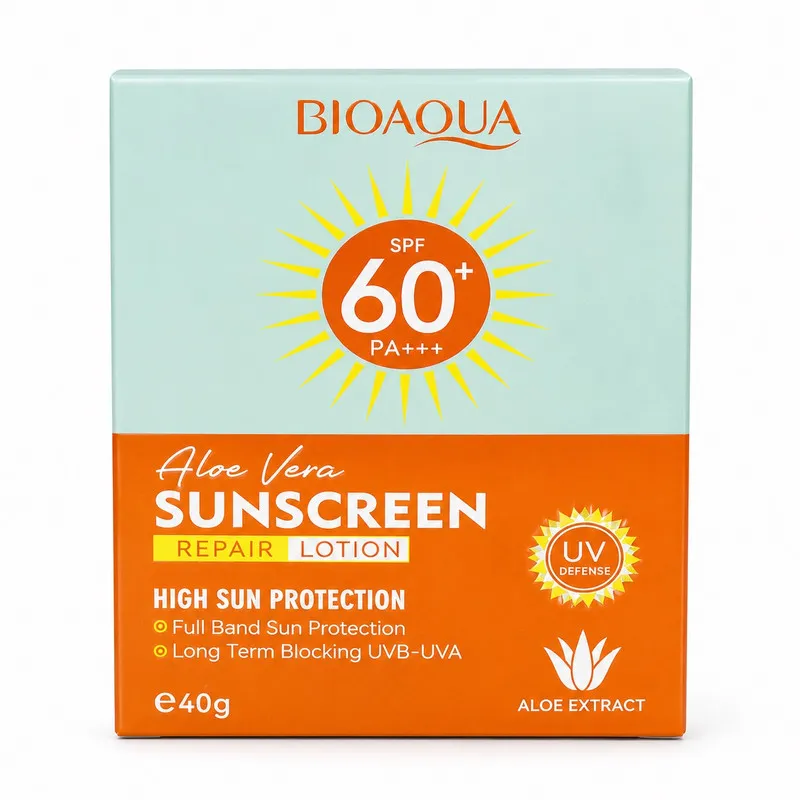 کرم ضد آفتاب بی‌رنگ صورت بایو آکوا SPF 60 مدل Aloe Vera ‌محافظ در برابر PA+++ مناسب برای انواع پوست حجم 40 میلی‌لیتر - تصویر 2