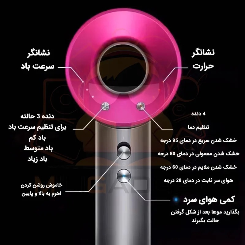 سشوار حرفه‌ای 1600 وات مدل super hair dryer - تصویر 4