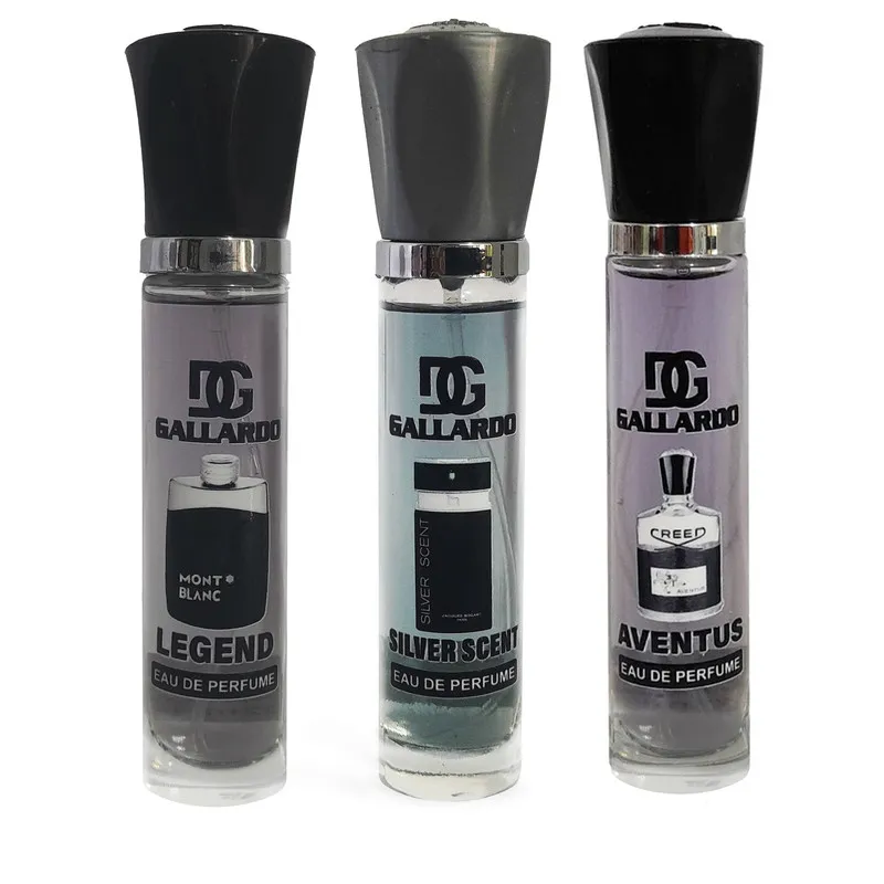 عطر جیبی مردانه گالاردو مدل اونتوس و سیلورسنت و مونت بلان لجند با رایحه معتدل و چوبی حجم 22 میلیلیتر بسته 3 عددی