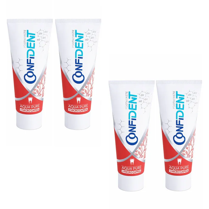 خمیر دندان ضد پوسیدگی کانفیدنت مدل Aqua-Pure04 مناسب برای انواع دندان حجم 100 میلی لیتر مجموعه 4 عددی