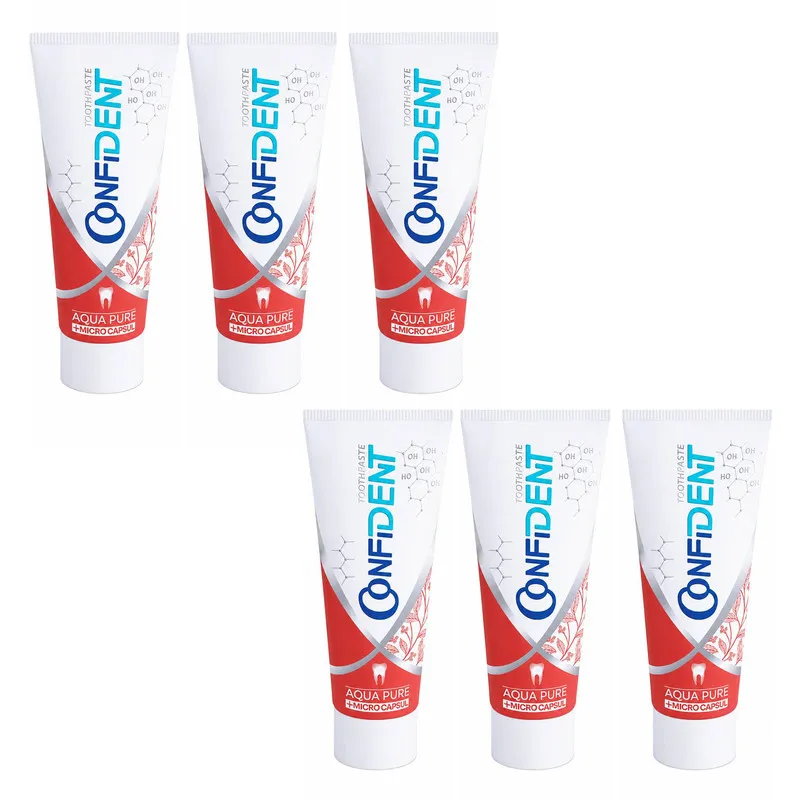 خمیر دندان ضد پوسیدگی کانفیدنت مدل Aqua-Pure06 مناسب برای انواع دندان حجم 100 میلی لیتر مجموعه 6 عددی