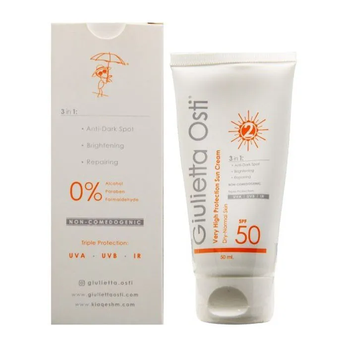 کرم ضد آفتاب بی رنگ جولیتا اُستی SPF 50 مدل 3 در 1 محافظ UVA ،UVB و PA+++،مناسب برای پوست معمولی و خشک حجم 50 میلی‌لیتر - تصویر 4