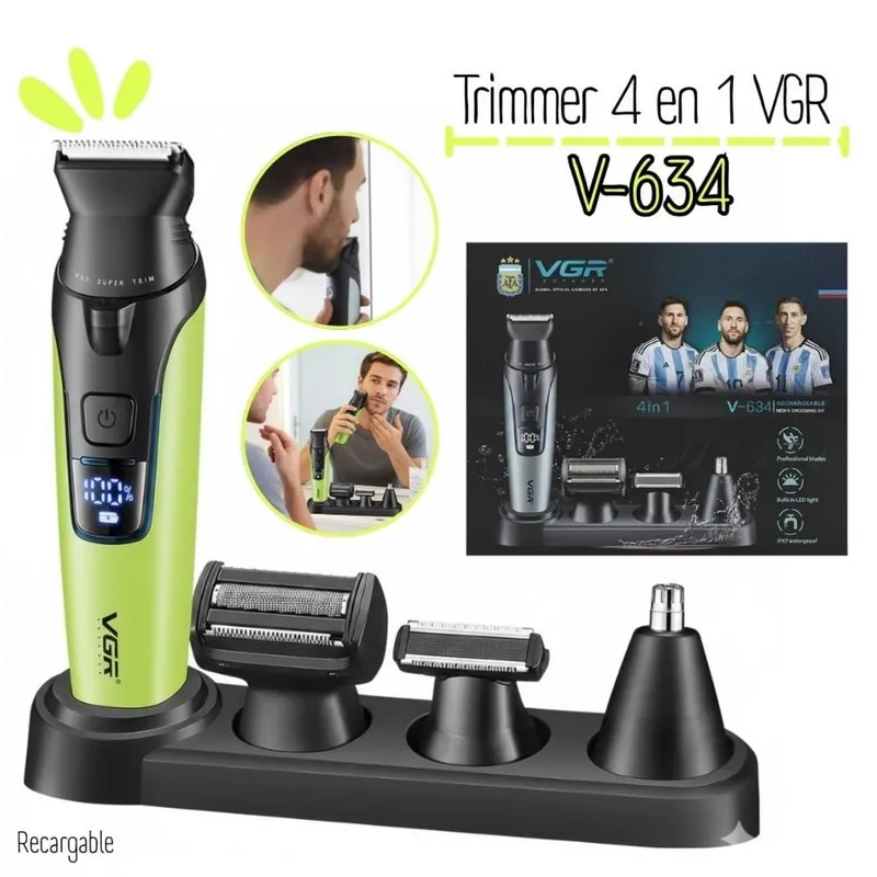 ست ماشین اصلاح موی صورت و بدن شارژی وی جی ار مدل V-634 4in1 - تصویر 6