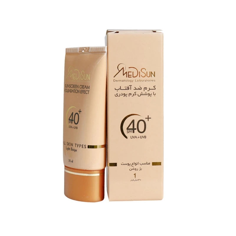 کرم ضد آفتاب رنگی مدیسان، SPF 40، مدل No1، مناسب انواع پوست با تنالیته متوسط و حجم 30 میلی‌لیتر، محافظت‌کننده در برابر اشعه‌های UVA و UVB، ضد چروک و پیری، دارای فرمولاسیون تیتانیوم - نمای 5