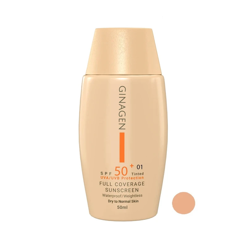 کرم ضد آفتاب رنگی ژیناژن، SPF 50، مدل 01، ‌مناسب پوست‌های خشک و نرمال با تنالیته متوسط و حجم 50 میلی‌لیتر، ضد آب، فاقد پارابن، محافظت‌کننده در برابر اشعه‌های UVA و UVB، ارای فرمولا - نمای 1