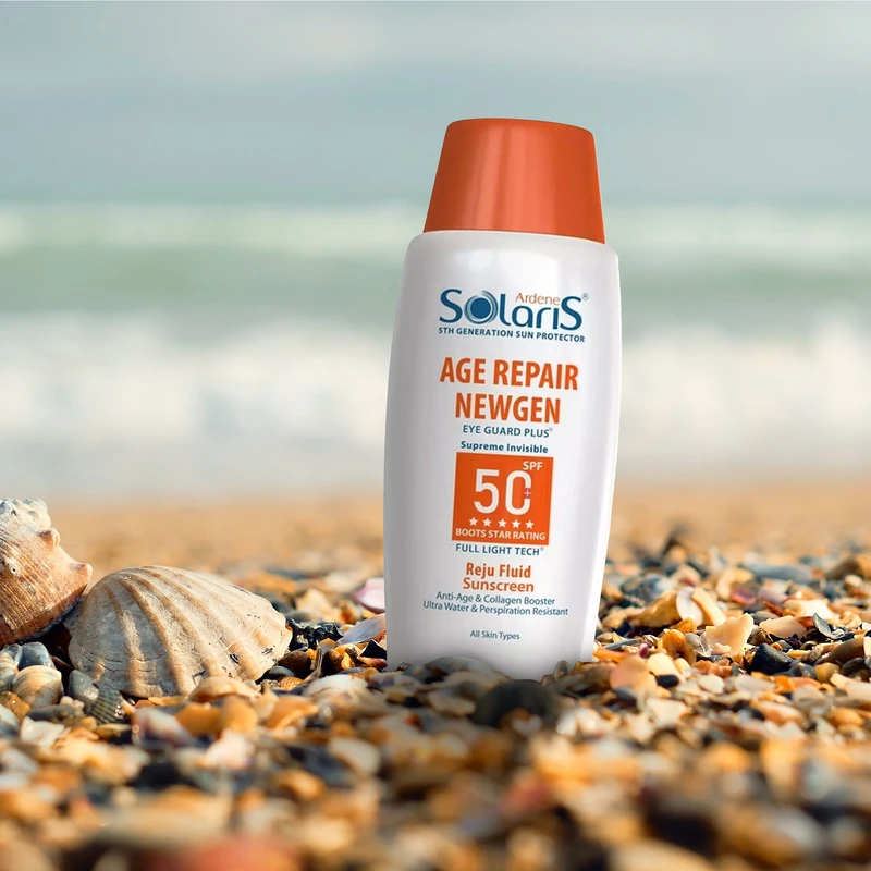 لوسیون ضد آفتاب بی‌رنگ آردن سولاریس، SPF 50، مدل Age Repair Newgen، مناسب انواع پوست با حجم 100 میلی لیتر، ضد آب و محافظت‌کننده در برابر اشعه‌های PA++++ ،UVA ،UVB، ضد پیری، دارای ف - نمای 2