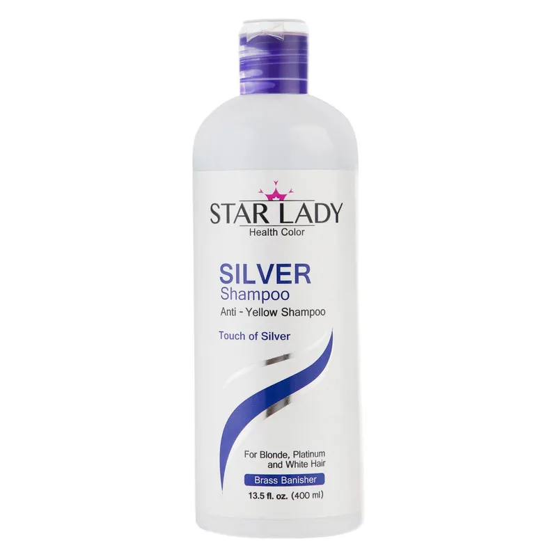 شامپو ضد زردی استار لیدی مخصوص موهای رنگ شده، حجم 400 میلی‌لیتر مدل Silver، افزایش درخشندگی مو