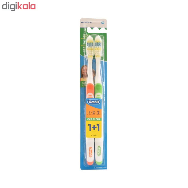 مسواک اورال-بی مدل MAXI CLEAN با برس متوسط بسته 2 عددی - تصویر 2